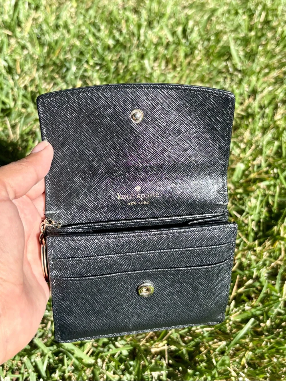 kate spade Black Leather Zip Card Wallet